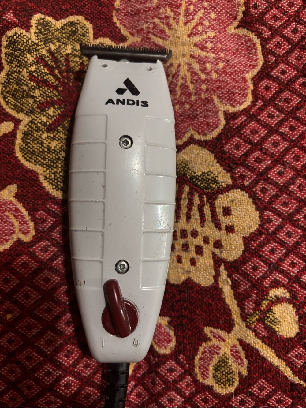 Andis White Corded T-Blade Trimmer with Maroon Switch